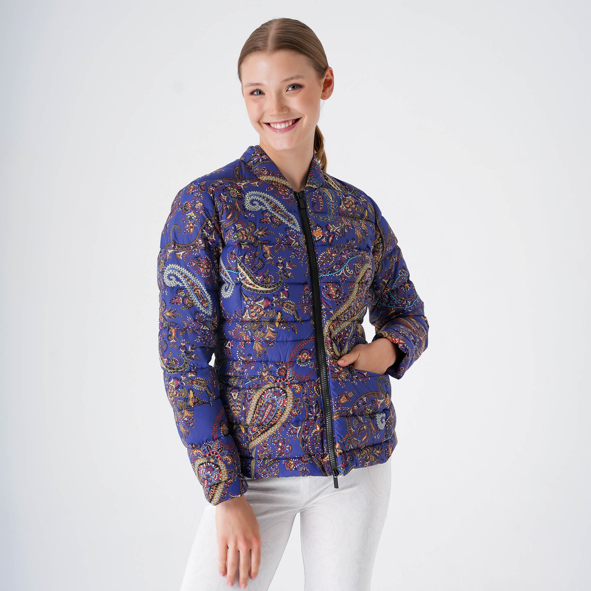 Etro - Navy Blue Ethnic Print Zippy Puffer Coat